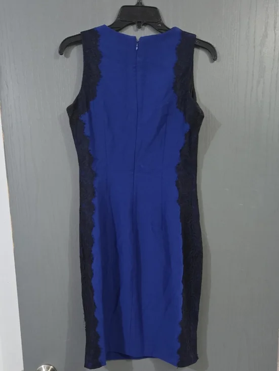 Badgley Mischka Royal Blue Sheath Dress with Black Lace Sides - Picture 3 of 3